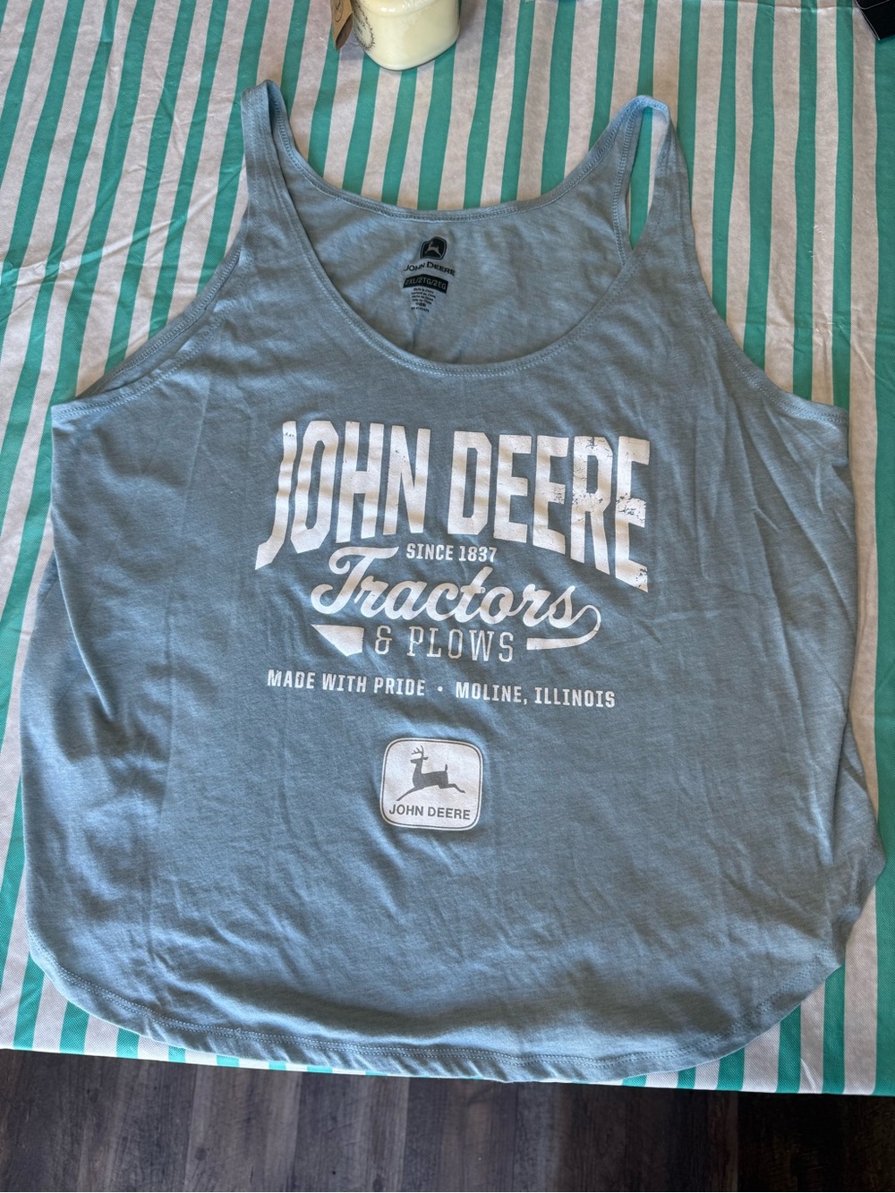 John Deere Baby Blue Graphic Logo Tank